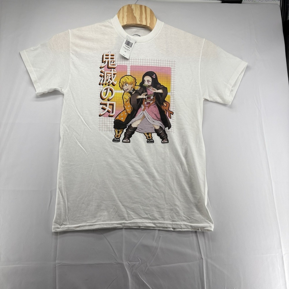 Japanese Demon Slayer Kimetsu No Yaiba Nezuko & Zenitsu Grid Tee White Size L